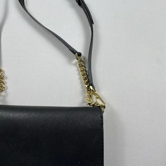 Michael Kors Jet Set Saffiano Leather Smartphone Crossbody Black Gold Timeless - Picture 6 of 10